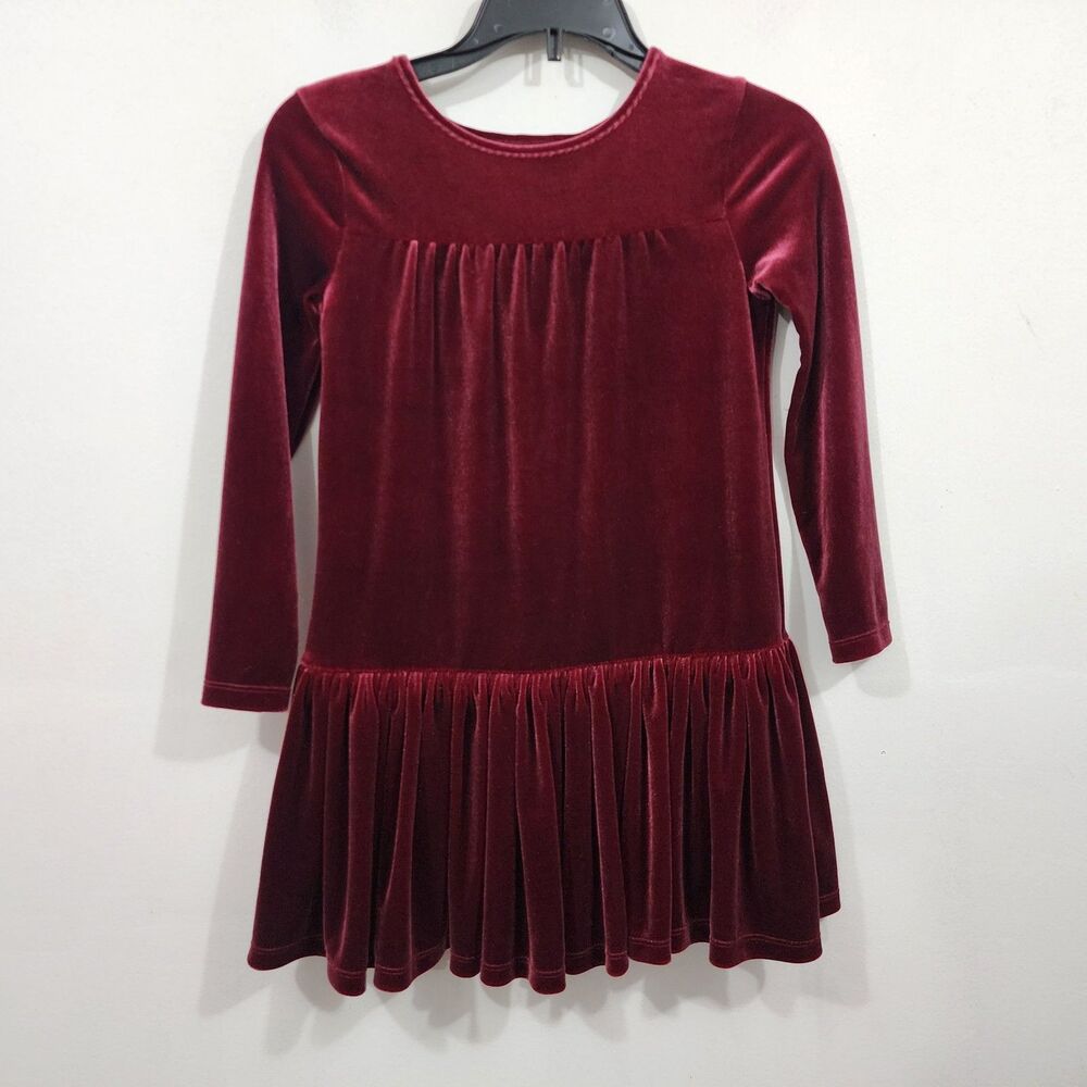 Cat & Jack Girls Velvet Long Sleeve Tiered Dress Holiday Festive Stretch Baby 5T